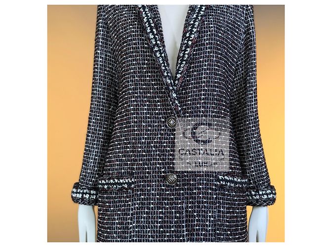 Chanel Tweed-Jacke Shimmering Geometry Schwarz Weiß Bordeaux - Ansicht 5