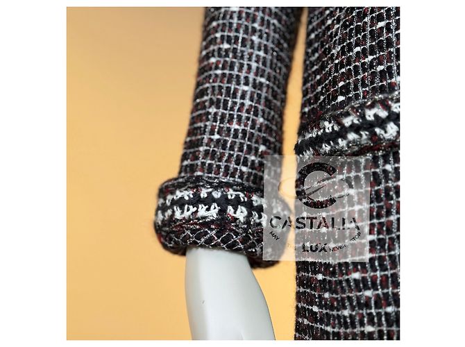 Chanel Tweed-Jacke Shimmering Geometry Schwarz Weiß Bordeaux - Ansicht 6