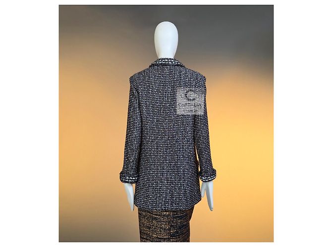 Chanel Tweed-Jacke Shimmering Geometry Schwarz Weiß Bordeaux - Ansicht 8