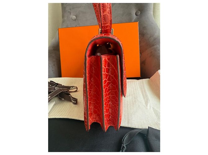 Borsa Hermès Constance Elan 24 in pelle di coccodrillo rosso - vista 5