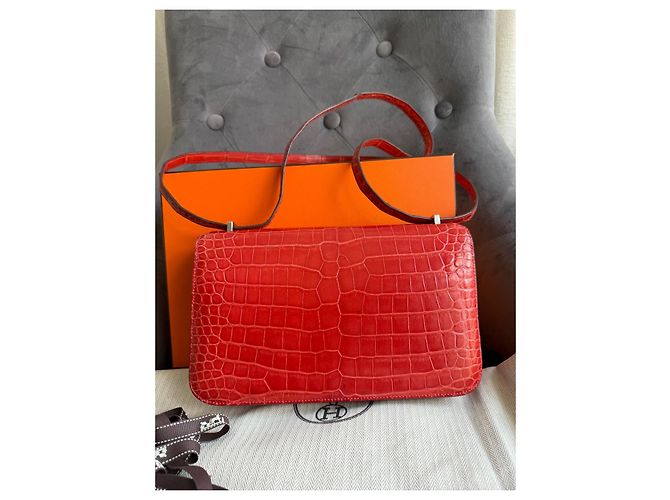 Borsa Hermès Constance Elan 24 in pelle di coccodrillo rosso - vista 6