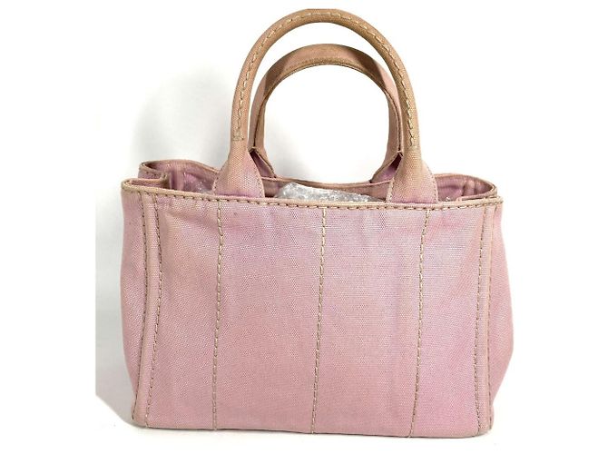 Mini borsa tote Prada Canapa Logo Rosa - vista 12
