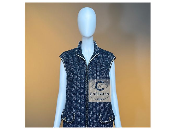 Chanel Chaleco de Tweed Azul Marino - vista 3