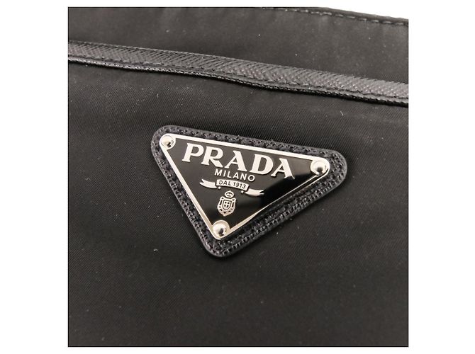 Borsa a tracolla Prada Re-Nylon con placca logo Triangle in pelle Saffiano Nero - vista 12