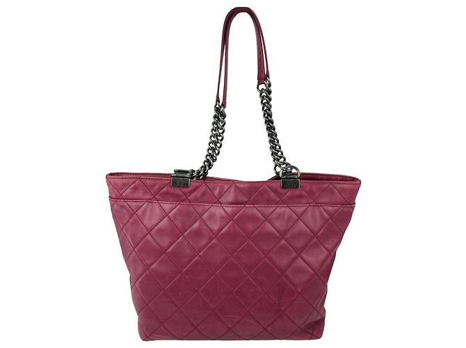 Borsa Tote Chanel Shopping in Chains in pelle trapuntata Burgundy - vista 2
