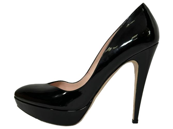 Décolleté con plateau Miu Miu in vernice nera Nero - vista 4