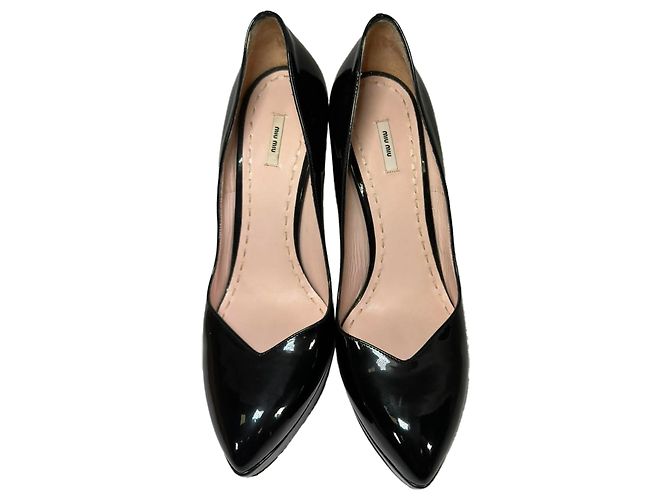 Décolleté con plateau Miu Miu in vernice nera Nero - vista 5