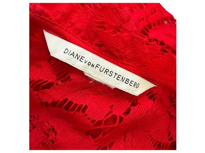 Vestido corto Alma de encaje Diane Von Furstenberg en algodón rojo Roja - vista 4