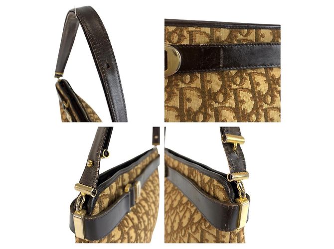 Borsa a tracolla Dior Trotter in tela e pelle Marrone Beige - vista 5