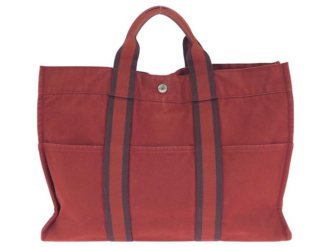Hermès Borsa Tote Hermes Canvas Fourre-Tout MM Rosso - vista 2