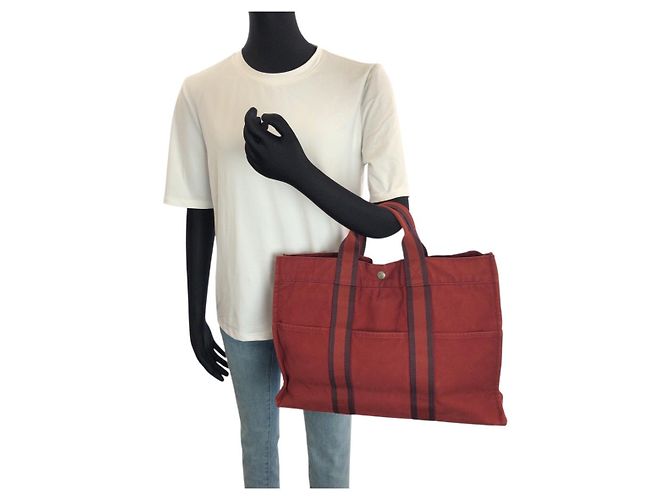 Hermès Borsa Tote Hermes Canvas Fourre-Tout MM Rosso - vista 7