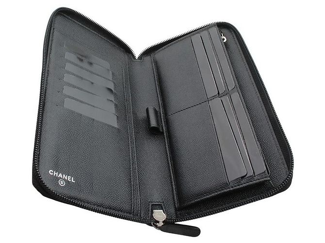 Chanel Portafoglio lungo con zip Black Caviar Silver Cc Organizer Nero - vista 3