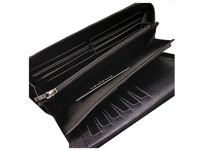 Chanel Portafoglio lungo con zip Black Caviar Silver Cc Organizer Nero - vista 4