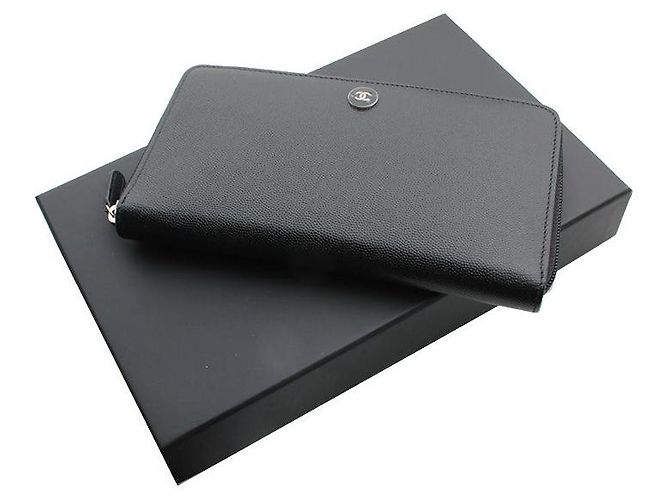 Chanel Portafoglio lungo con zip Black Caviar Silver Cc Organizer Nero - vista 6