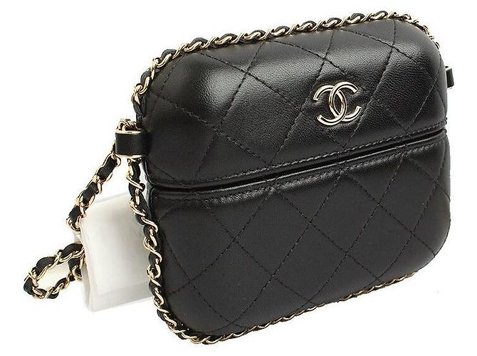 Chanel Mini borsa a tracolla della serie Black Gold-tone Around Chain Nero - vista 2