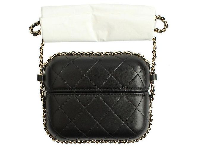 Chanel Mini borsa a tracolla della serie Black Gold-tone Around Chain Nero - vista 3