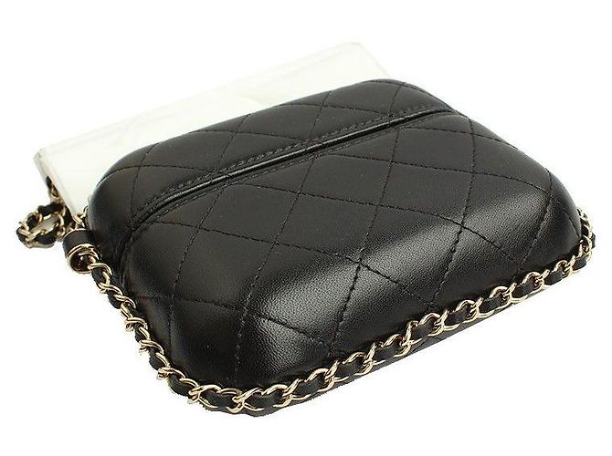 Chanel Mini borsa a tracolla della serie Black Gold-tone Around Chain Nero - vista 4