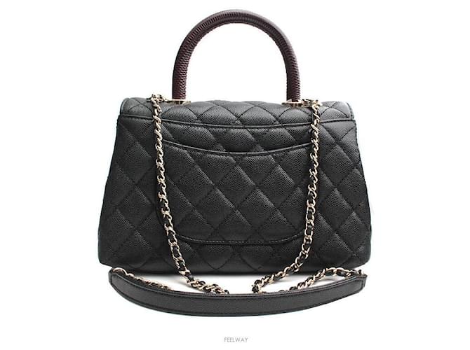 Chanel Coco Handle Medium Black Caviar Lizard Champagne Gold Interior Chip Nero - vista 3