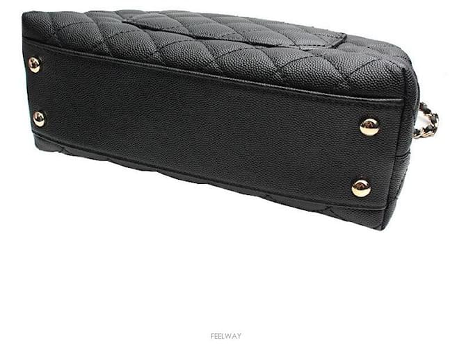 Chanel Coco Handle Medium Black Caviar Lizard Champagne Gold Interior Chip Nero - vista 4