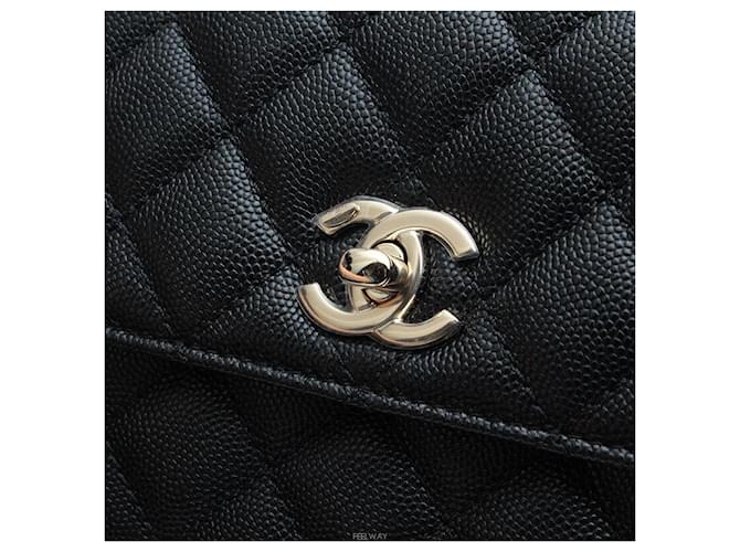 Chanel Coco Handle Medium Black Caviar Lizard Champagne Gold Interior Chip Nero - vista 6