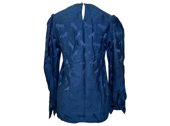 Stella Mc Cartney Blusa de seda azul con jacquard de caballos Stella McCartney - vista 3