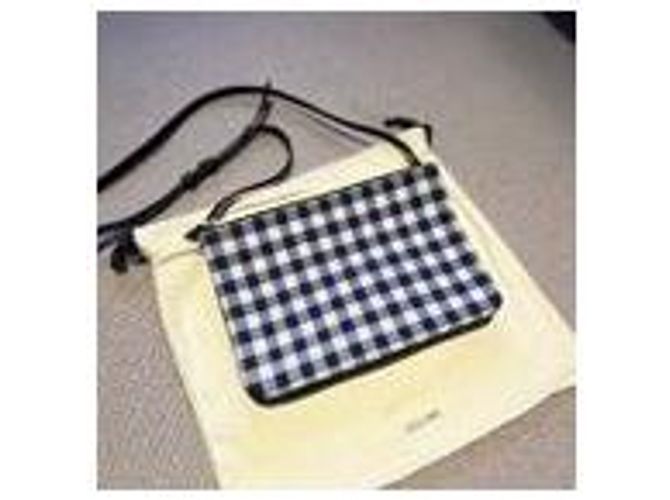 Céline Borsa a tracolla Celine Trio Gingham in pelle blu e bianca - vista 11