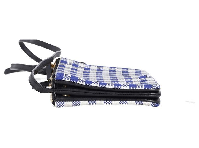 Céline Borsa a tracolla Celine Trio Gingham in pelle blu e bianca - vista 3