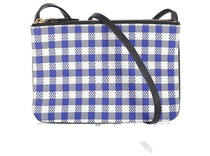 Céline Borsa a tracolla Celine Trio Gingham in pelle blu e bianca - vista 5