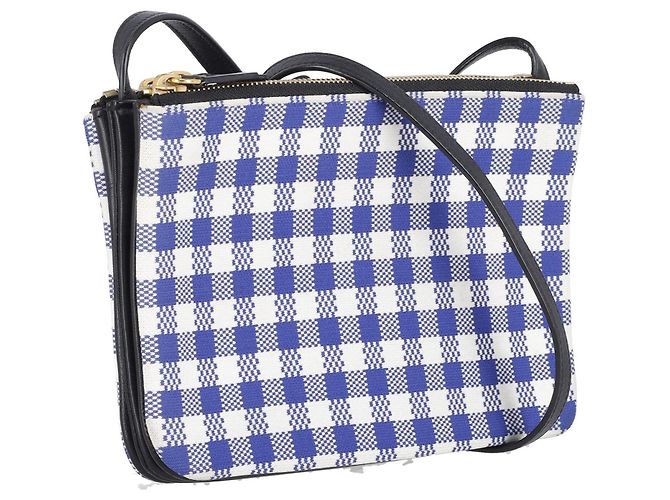 Céline Borsa a tracolla Celine Trio Gingham in pelle blu e bianca - vista 7