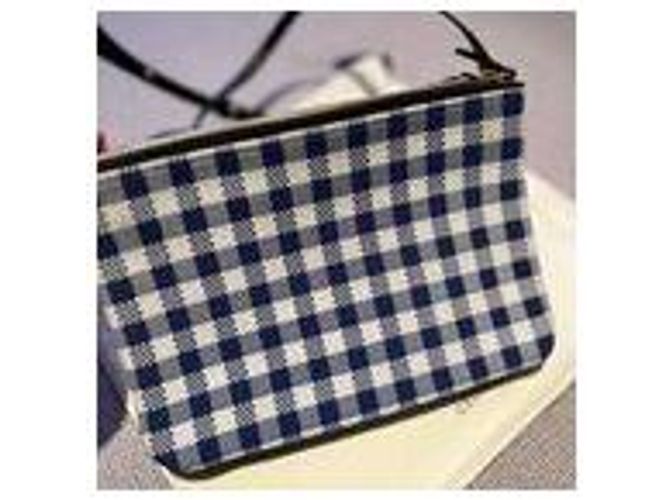 Céline Borsa a tracolla Celine Trio Gingham in pelle blu e bianca - vista 9