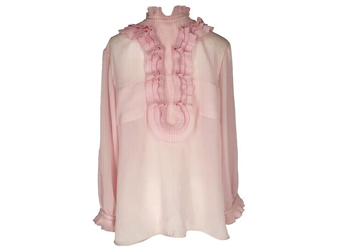 Camicia con volant in seta rosa Prada - vista 2