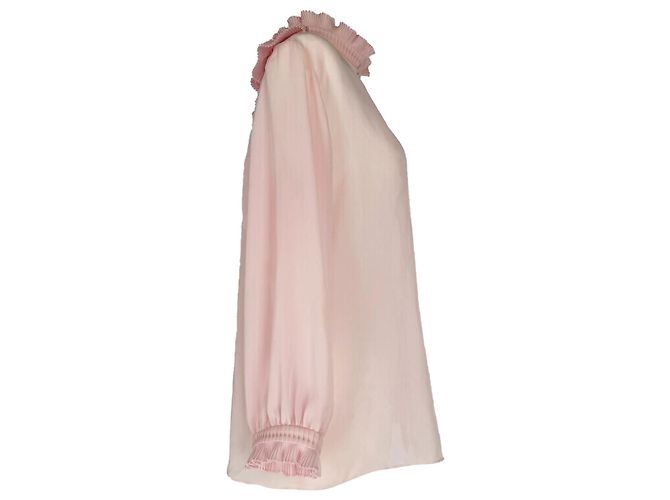 Camicia con volant in seta rosa Prada - vista 3