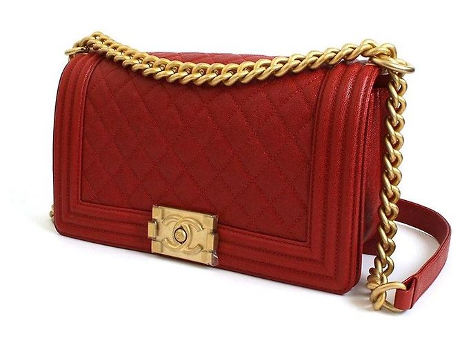 Chanel Bolso Bandolera Boy Medium Caviar Red Gold-toned Series Roja - vista 2