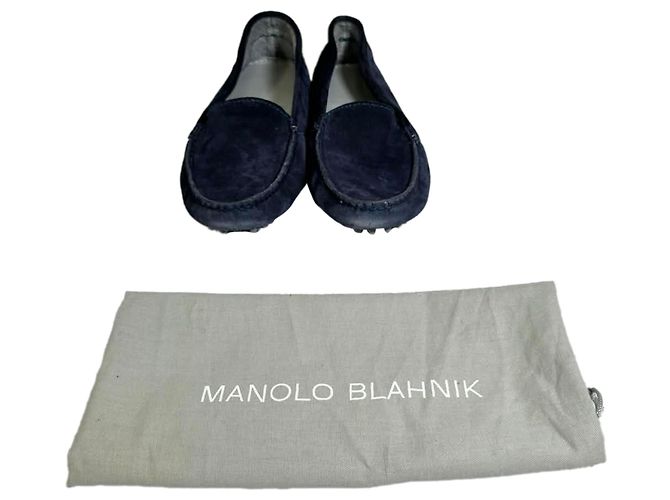 Mocassini Manolo Blahnik in scamosciato blu navy - vista 11