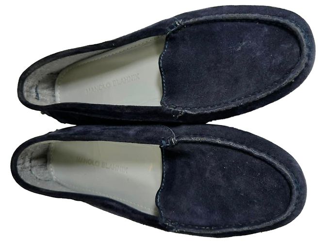Mocassini Manolo Blahnik in scamosciato blu navy - vista 5