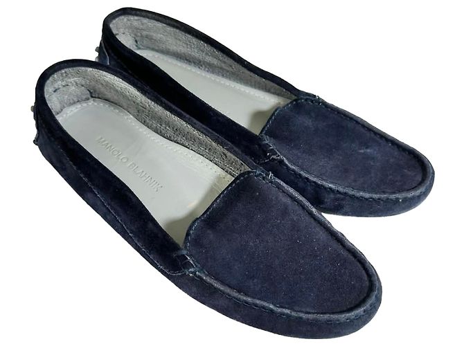 Mocassini Manolo Blahnik in scamosciato blu navy - vista 6