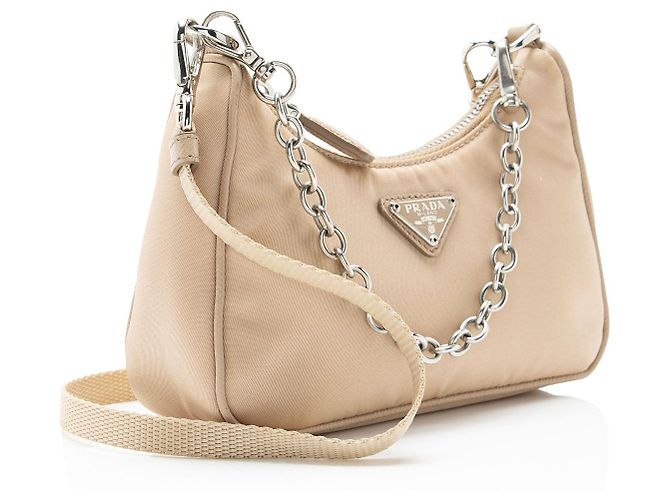 Prada Tessuto Re-Edition Mini Crossbody Marrone Beige - vista 2
