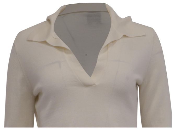 Reformation Polo-Pullover aus cremefarbener Merinowolle Weiß Roh - Ansicht 2
