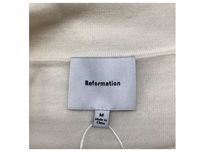Reformation Polo-Pullover aus cremefarbener Merinowolle Weiß Roh - Ansicht 6