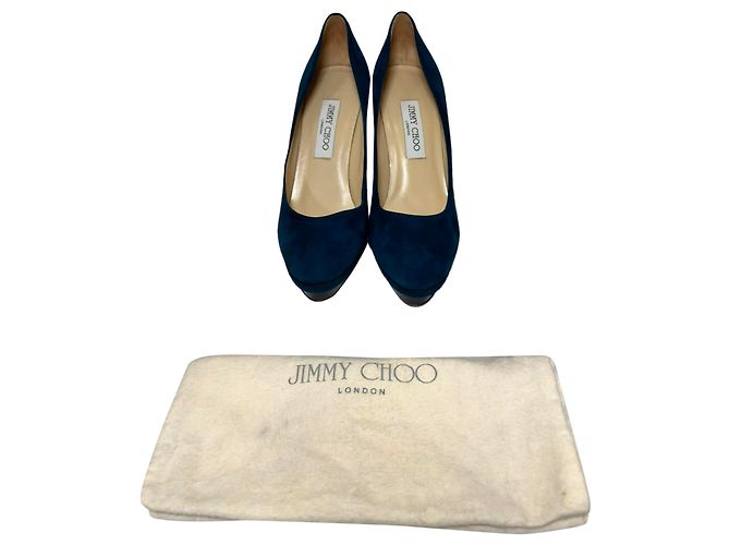 Décolleté con plateau Jimmy Choo in scamosciato blu - vista 12