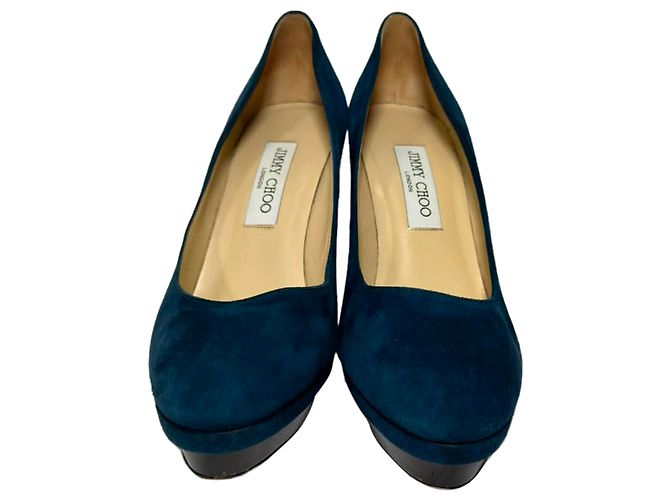 Décolleté con plateau Jimmy Choo in scamosciato blu - vista 2