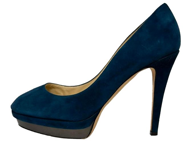 Décolleté con plateau Jimmy Choo in scamosciato blu - vista 5