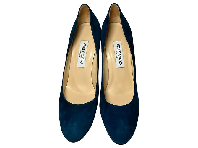 Décolleté con plateau Jimmy Choo in scamosciato blu - vista 6