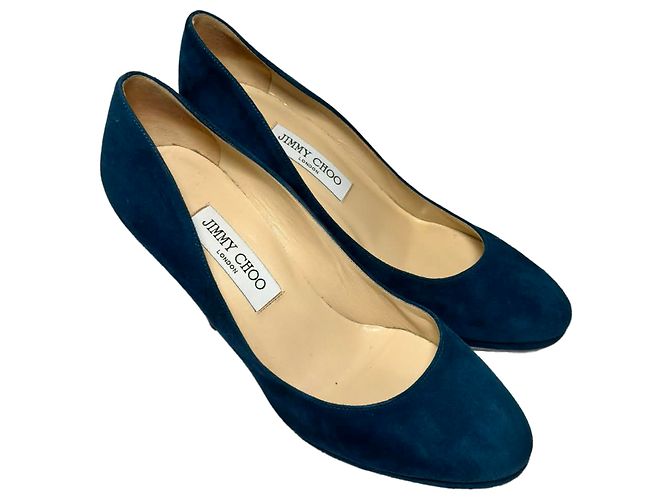 Décolleté con plateau Jimmy Choo in scamosciato blu - vista 7