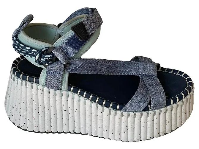 Sandali con zeppa Chloé Nama in tela Bianco Blu - vista 2