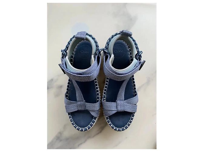 Sandali con zeppa Chloé Nama in tela Bianco Blu - vista 3