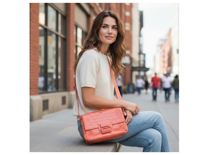 Bolsa de ombro Nancy Gonzalez em pele de crocodilo vermelho coral - vista 2