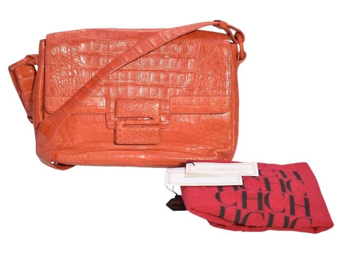 Bolsa de ombro Nancy Gonzalez em pele de crocodilo vermelho coral - vista 3