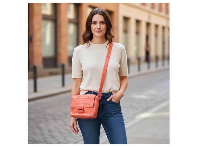 Bolsa de ombro Nancy Gonzalez em pele de crocodilo vermelho coral - vista 4