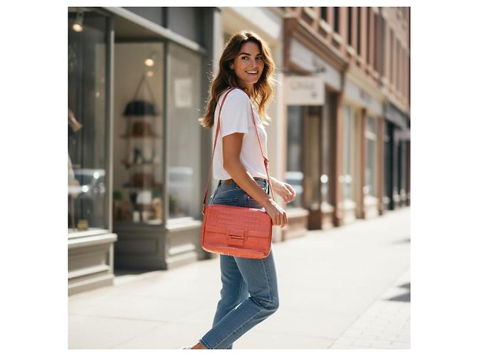 Bolsa de ombro Nancy Gonzalez em pele de crocodilo vermelho coral - vista 5